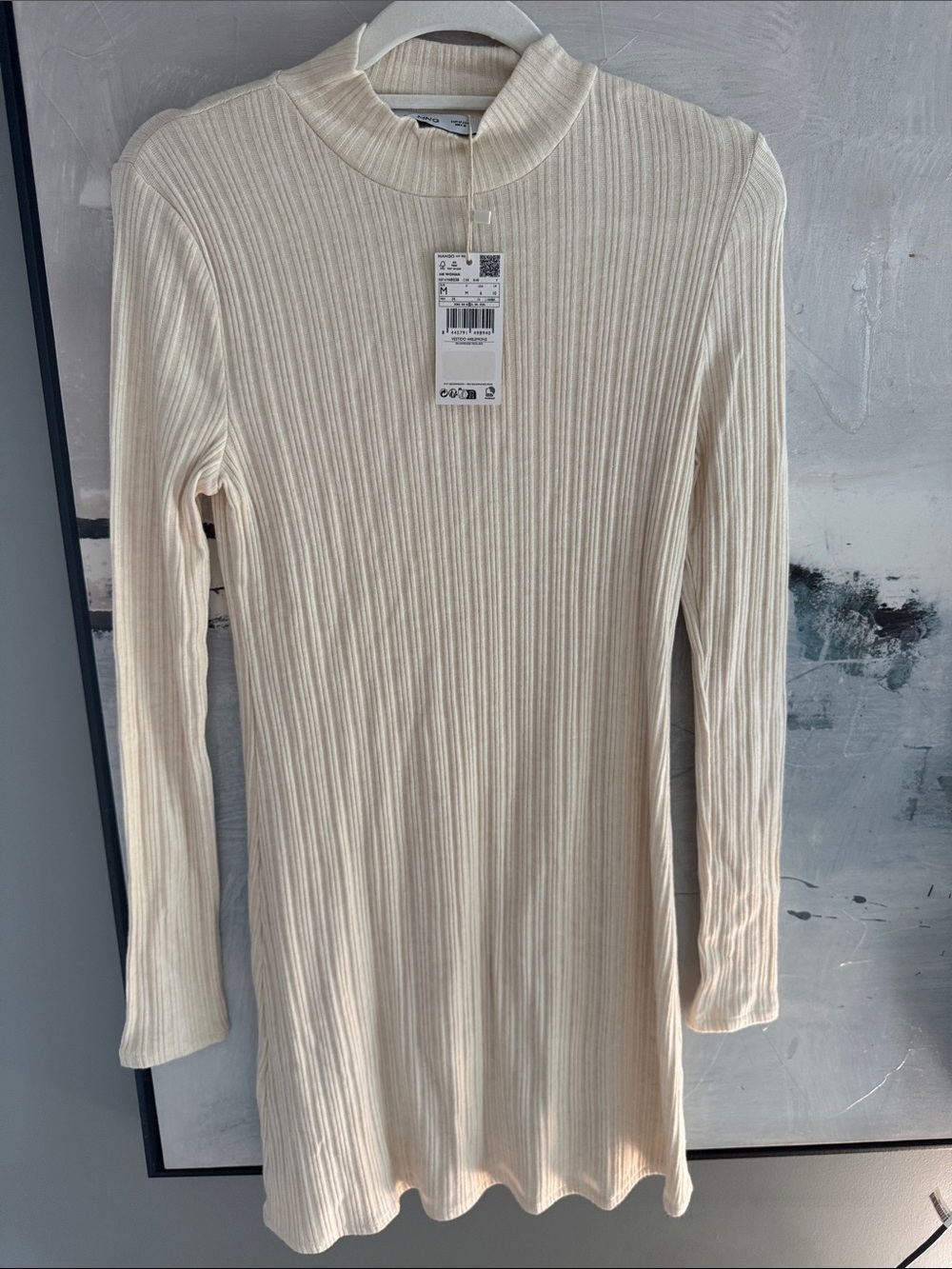 Mango Cream Ribbed Mock Neck Sweater Dress size 6
